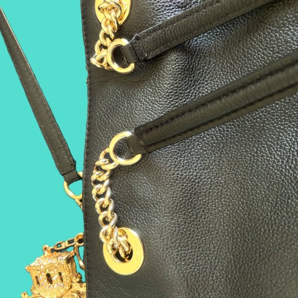 Coach Womens Black Polished Pebble Leather Turnlock Chain Tote 27 Bag - Picture 11 of 12